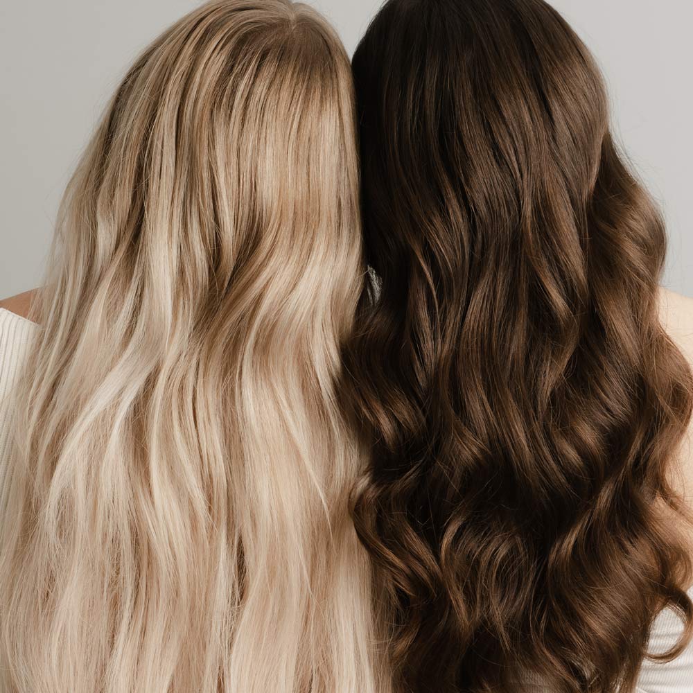 SIMPLIE Haarextension, Haarverlängerung Linz SIMPLIE Haarextension, Haarverlängerung Linz - zeigt eine braune und blonde Frau